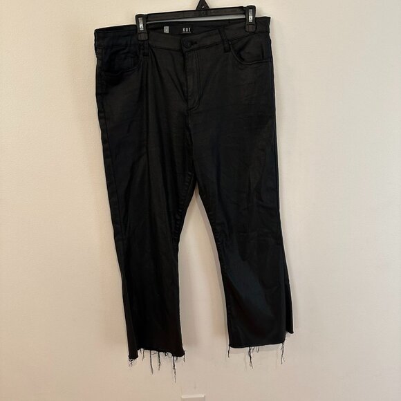 KUT WOMENS KELSEY HIGH RISE ANKLE FLARE RAW HEM BLACK PANT SIZE 14 - Picture 2 of 9